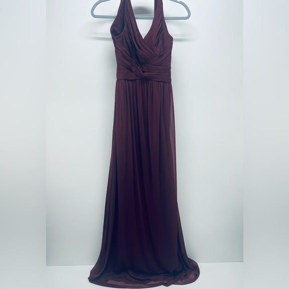 Davids Bridal Dress Size 0 Women’s Bridesmaid with Crisscross Back Burbundy - Picture 6 of 7